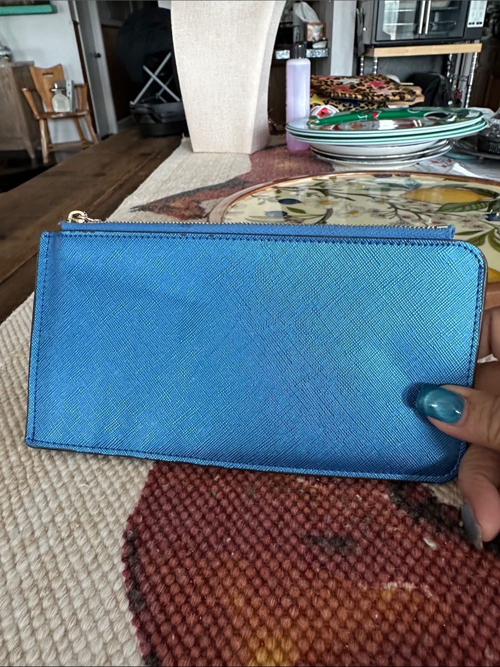 Blue Women’s Zip Wallet - Sleek Metallic Wristlet